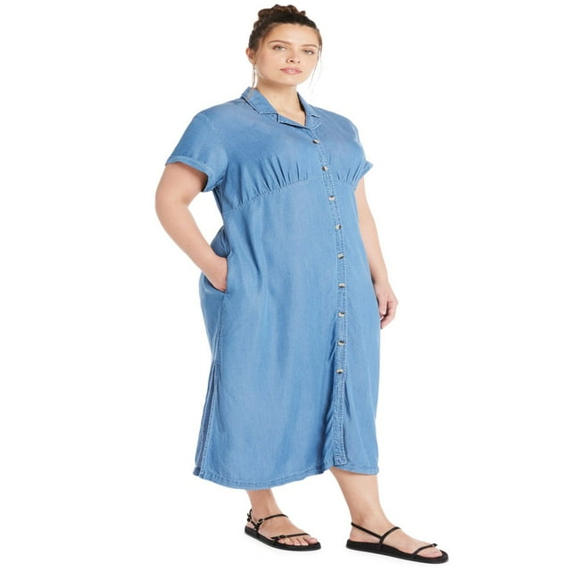 CHOK Robe Chemise à Boutons Grande Taille