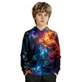 thumbnail image 3 of ZXLBBD Girls Galaxy Print Hooded Sweatshirts Soft Long Sleeve Pullover with Front Pockets for Kids Outerwear Versatile Trendy Casual Dailywear, 3 of 7