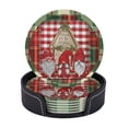 thumbnail image 1 of Posavasos de cuero de 6 piezas, posavasos redondos retro con letrero de gnomo para festividades, posavasos para bebidas, posavasos para tazas, regalo de inauguración de la casa, ideal para la, 1 of 7