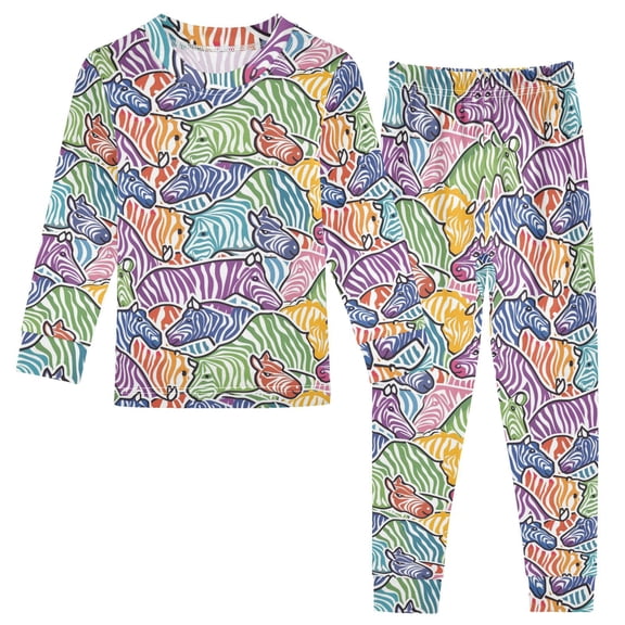 Dailycode Cotton Pajama Set Snug Fit Long Sleeve Top and Pants for 18M-8Y Colorful Zebra Stripe Animals