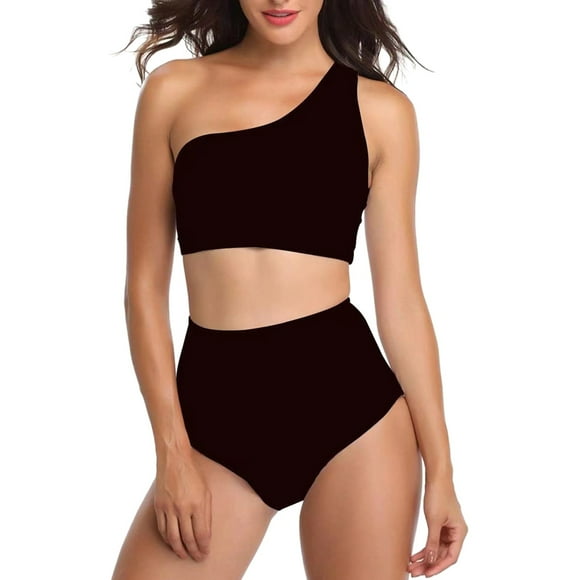 FhsagQ Women's Swimsuit Sets Crotchless 2023 Women's Split Swimwear Solid One Shoulder High Waist Bikini Two Piece Set Womens Swimsuit Sets Womens Swimsuit Sets Plus Size White Black XL