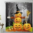 thumbnail image 2 of Halloween Pumpkins Shower Curtain Set Magic Hat Ghost Broom Bathroom Curtain Party Decor,Bath Curtain Hooks Include,72x72 inch Waterproof Polyester Fabric, 2 of 6