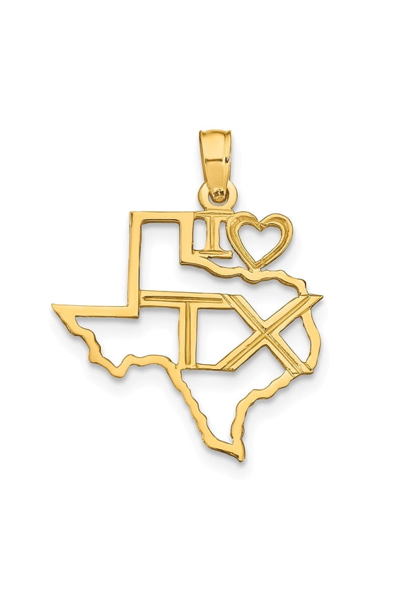 14K Yellow Gold Charm Pendant Texas 24 mm 19 Solid State