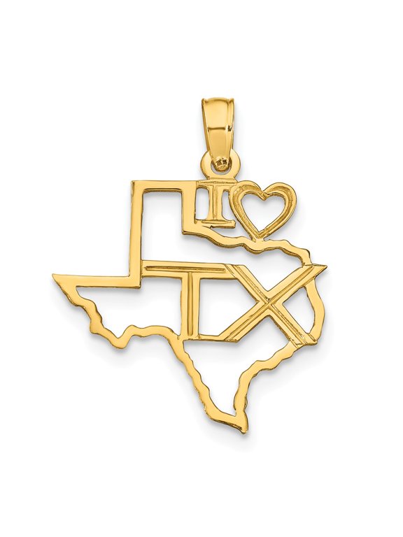 14K Yellow Gold Charm Pendant Texas 24 mm 19 Solid State