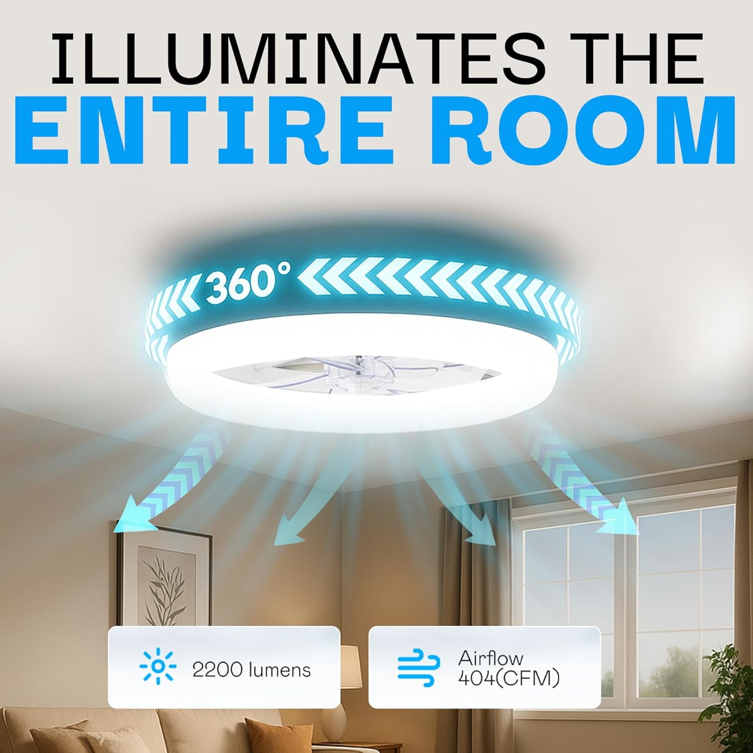 CannonX 19.7” Low Profile Ceiling Fans with Lights and Remote, Modern Fandelier Ceiling Fan with Light, 6 Speeds, 3 Lighting Modes 3500K-5500K, Flush Mount for Bedroom, LED 4700 Lumens, ETL Certified