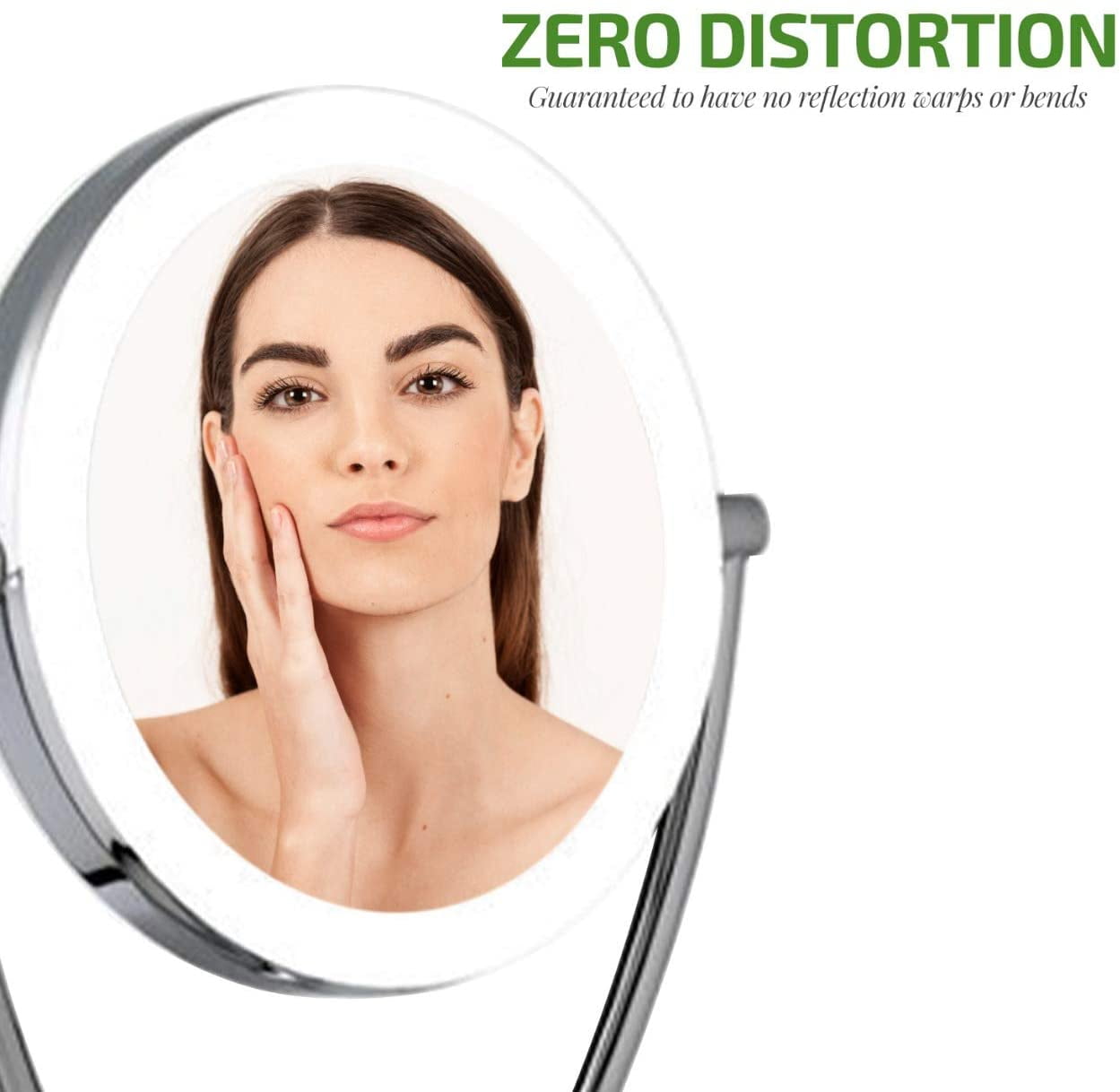 OVENTE 8" Lighted Tabletop Makeup Mirror with 1X/5X Magnification, Double-Sided Magnifying Vanity Mirror, Dimmable LED Lights, 360° Swivel Design and Dual Power Supply, Polished Chrome MLT75CH1X5X