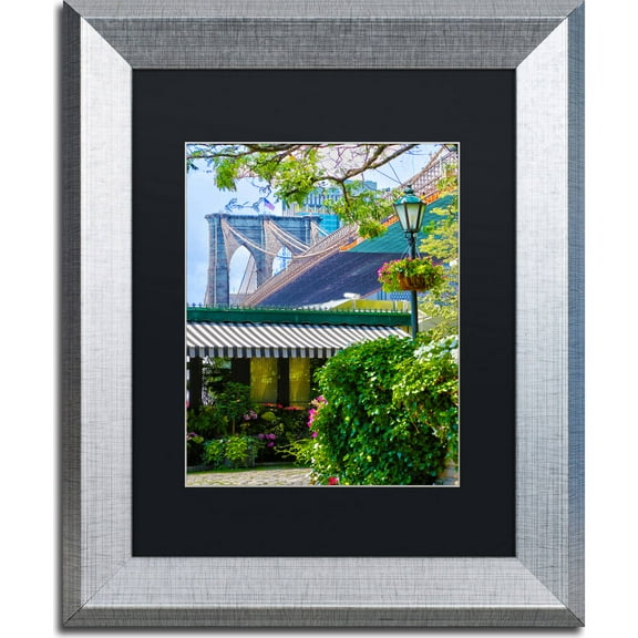 Trademark Fine Art "Brooklyn Bridge 2" Canvas Art by CATeyes, Black Matte, Silver Frame