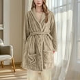 thumbnail image 4 of Tnhcen Women's Fleece Robe Plush Long Hooded Sleepwear Bathrobe Loungewear Soft Thermal Kimono Cozy Outfit with Pockets Customization Available Khaki, 4 of 6