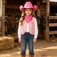 thumbnail image 2 of mgoYE Girls Outfit Western Cowboy Outfit Kids' Vest & Bandana Set with Hat(Light Pink,4-5 Years), 2 of 7