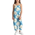 thumbnail image 2 of OGLCCG Girls Wide Leg Jumpsuit Kids Casual Sleeveless Romper Floral Printed Adjustable Spaghetti Strap Overalls with Pockets 5-14 Years, 2 of 8