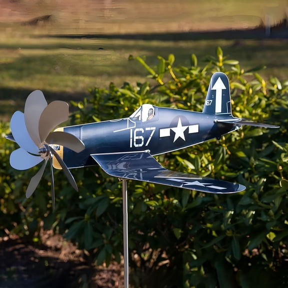 LAMIRO Metal Airplane Weathervane,Metal Windmill Outdoor Wind Sculpture Kinetic Sculpture for Yard/Garden/Decor Decoration Airplane Wind Garden Plug-in,Gifts for Flight Lovers