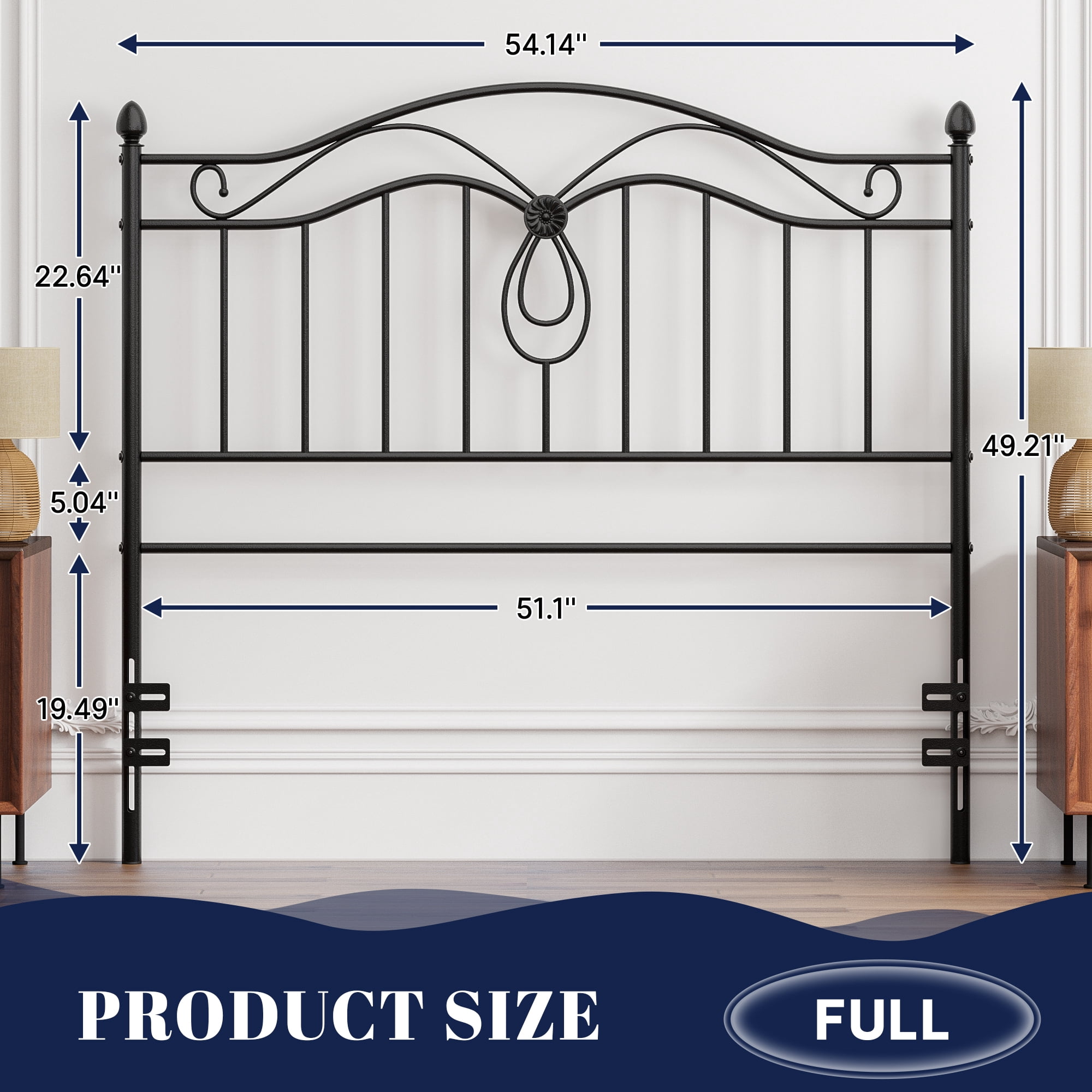 Yoneston Vintage Full Size Metal Headboard with Adjustable Height for Full Beds, Black
