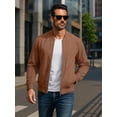 thumbnail image 4 of GIRUNS Men's Casual Varsity Jacket Vintage Suede Bomber Jackets Lightweight Outerwear Coat Brown L, 4 of 6