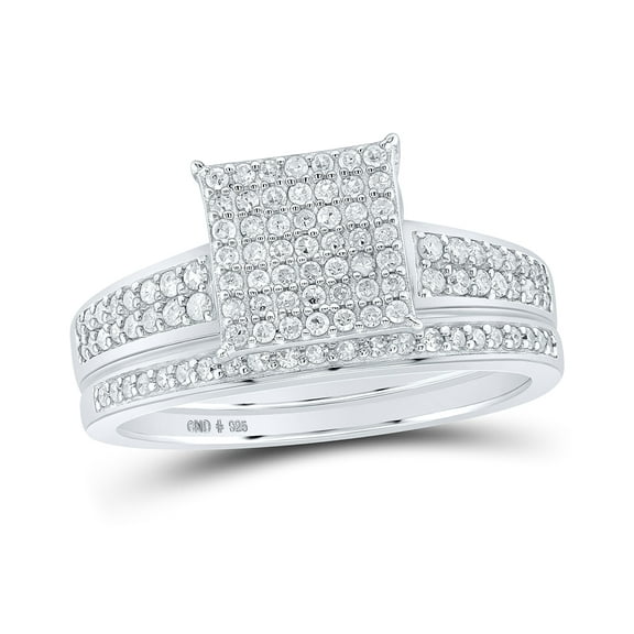 Sterling Silver His Hers Round Diamond Square Matching Wedding Set 7/8 Cttw, Womens Size: 5-10, Mens Size: 7-13