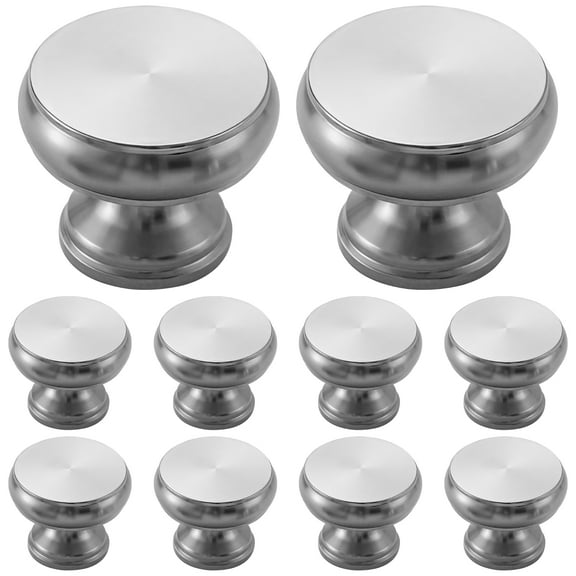 10 PCS Silver Cabinet Knobs, Single Hole Round Knob Handle for Kitchen Room Drawers Cabinets, Space Aluminum, Includes Screws