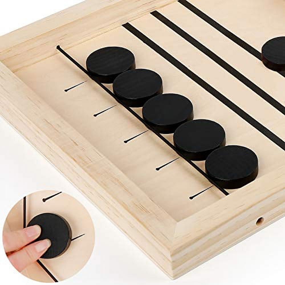 Fast Sling Puck Game, Wooden Sling Hockey Board Table Game for Kids and Adults Tabletop Sling Foosball Table Game with 10 Pucks and 2 Ropes, 14.6 x 9.3 in - image 3 of 3