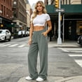 thumbnail image 7 of Zynoxe Womens Corduroy Pants Fall Warm Comfortable Elastic Waist Wide Leg Pants Casual Straight Relaxed Plus Size Sweatpants with Pockets Gray M, 7 of 7