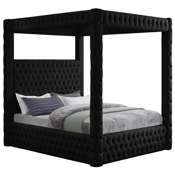 Pemberly Row Contemporary Soft Black Velvet King Bed - 86.5"W x 89"D x 87"H