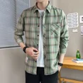 thumbnail image 5 of Ropa de hombre a cuadros con bolsillos Camisas y blusas para hombre de manga larga de colores negros de algodón normal estilo coreano con botones SI, 5 of 5