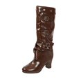 thumbnail image 2 of Women's Patent Leather Over The Knee Boots, Multi Buckle Slouch High Heel Boots, Pointed Toe Foldable Shaft Fashion Boots, 2 of 9