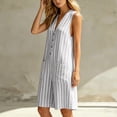 thumbnail image 6 of Ksrymi Overalls for Women Striped Sleeveless Romper Shorts – Loose V-Neck Button Down Wide Leg Playsuit with Pockets, Relaxed Set Women's Clothing, 6 of 7