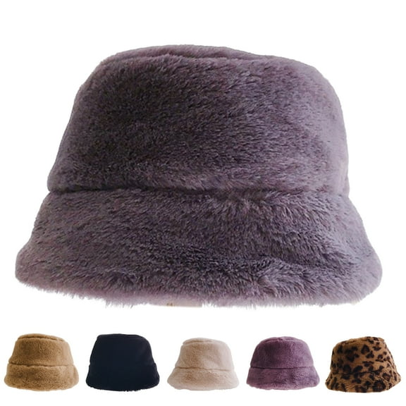 2-6 Years Girls Hat Furry Faux Mink Fur Leopard Solid Color Flat Top Fisherman Cap Autumn Winter Short Brim Bucket Hat for Outdoor,Grey