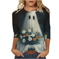 thumbnail image 2 of Xihbxyly Blouses pour Femmes Manches 3/4 T-shirt Imprimé Col Rond Manches Trois-Quarts Haut Ample, 2 of 5