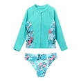 thumbnail image 3 of TiaoBug Kids Girls Rash Guard Swimsuit Sets Printed Long Sleeve Zipper Swim Tops with Briefs Seaside Bathing Suit Leaf 8, 3 of 7