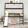 thumbnail image 2 of Euroco Wood Twin Size Loft Bed with Slide, House Bed for Kids, Espresso, 2 of 11
