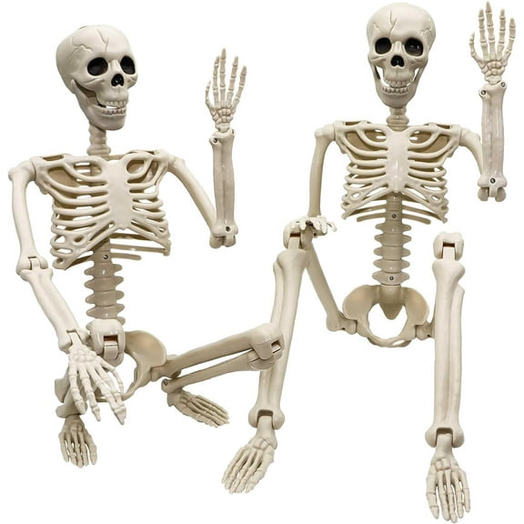 2 Pack 36"Halloween Skeleton - 3 ft Life Size Human Skeleton with Full Body Posable Joints Plastic Skeleton for Halloween Skeletons Decor Yard Patio Lawn Garden Skeleton Props Spooky Party Decoration