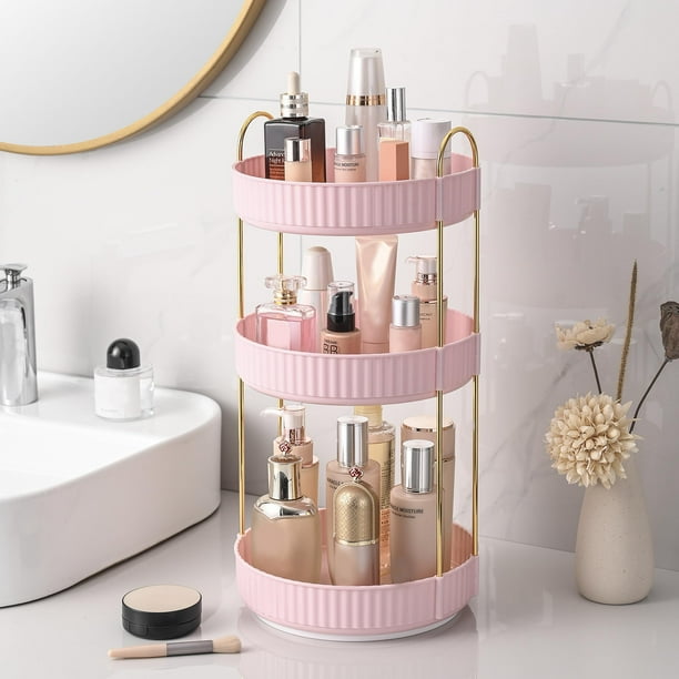 Organizador de maquillaje Aveniee 360 giratorio para Vanity Pink, 3 niveles
