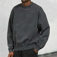 thumbnail image 2 of XAOWF Men'S Casual Solid Color Sweatshirt Vintage Wash Round Neck Loose Fit Drop Sleeve Stylish Pullover Street Style 2025 Autumn Versatile Trendy Tops, 2 of 6