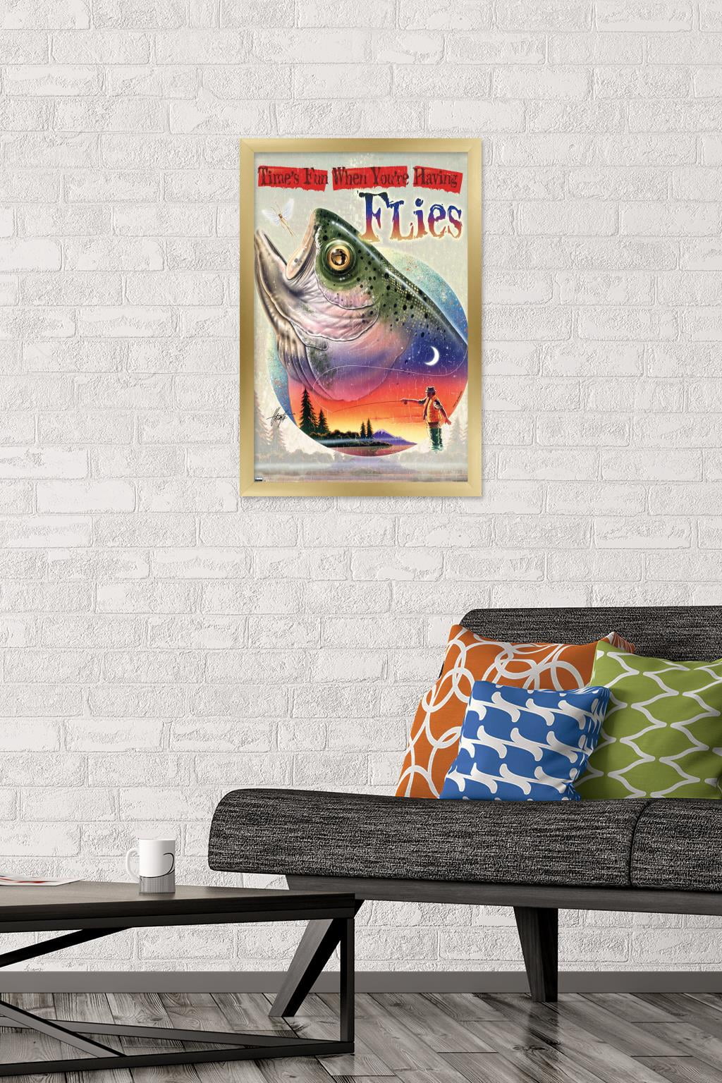 James Mazzotta - Bass Fly Fish Wall Poster, 14.725" x 22.375", Framed