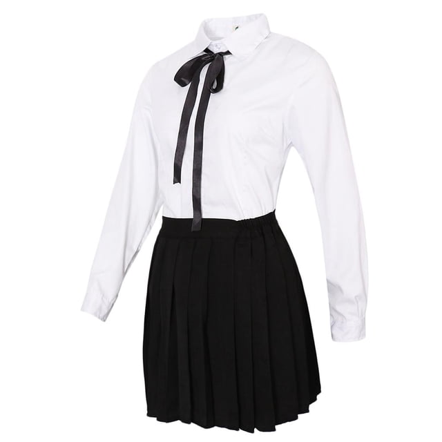 Uniforme escolar plisado japonés, disfraces de Cosplay, camisa blanca y negra Talla L Hugo Uniforme de colegiala japonesa