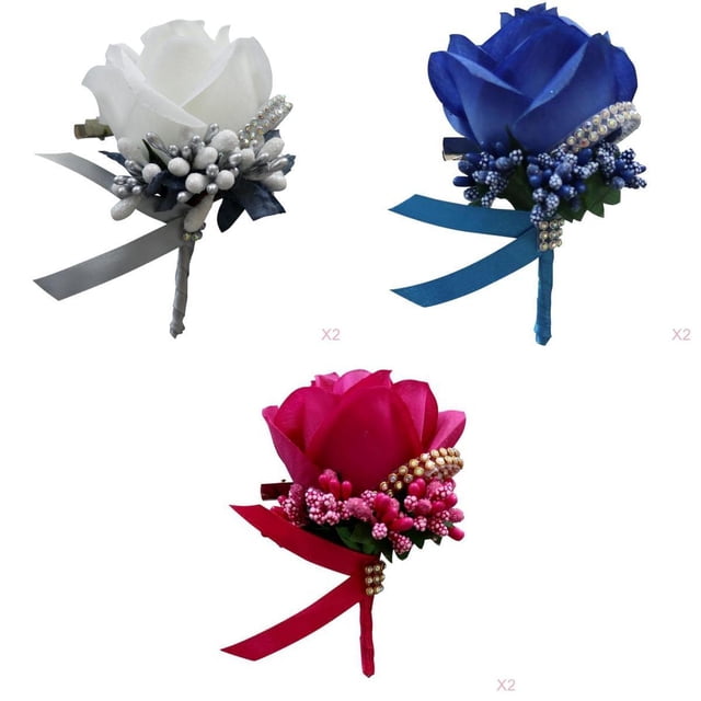 6 piezas Boutonniere ojales y ramillete de muñeca Rosas ramillete de muñeca, novio mejor hombre rosa flores accesorios d