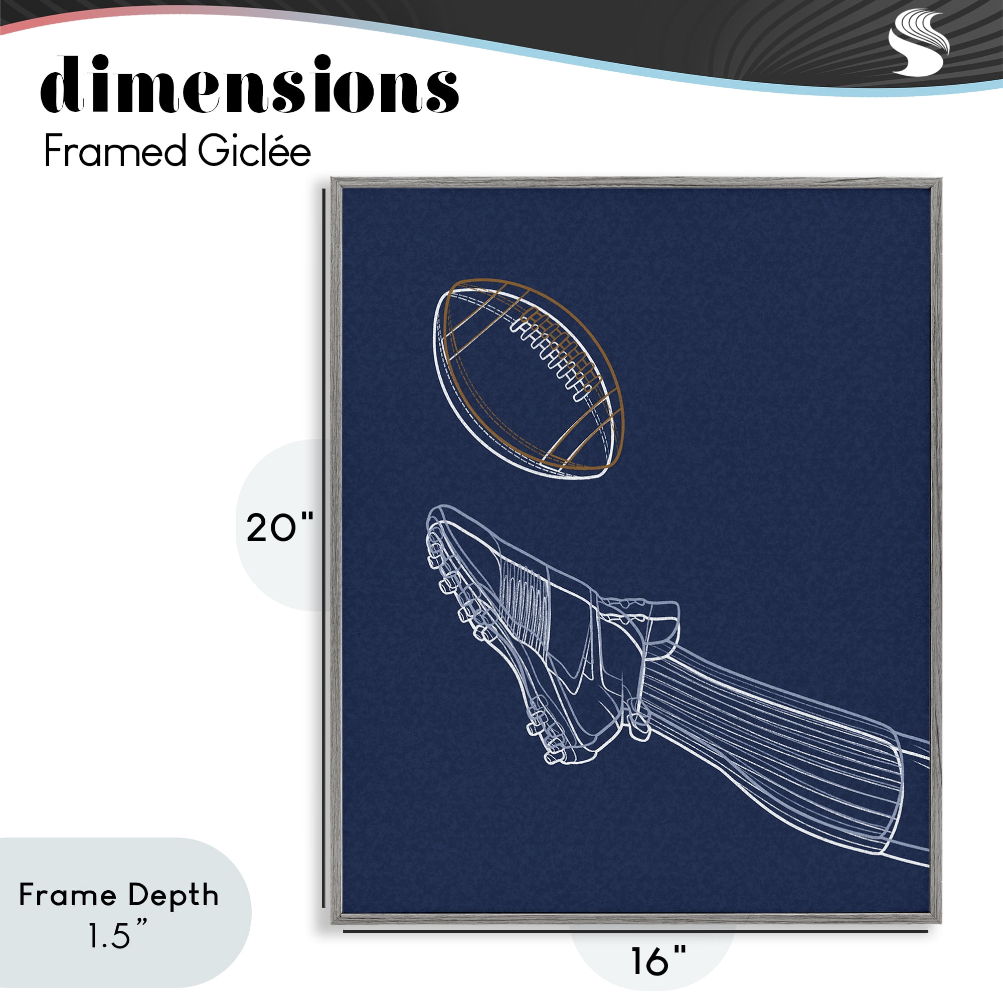 Stupell Industries Football Lines Contour Gray Framed Giclee Art, design by Marcus Prime