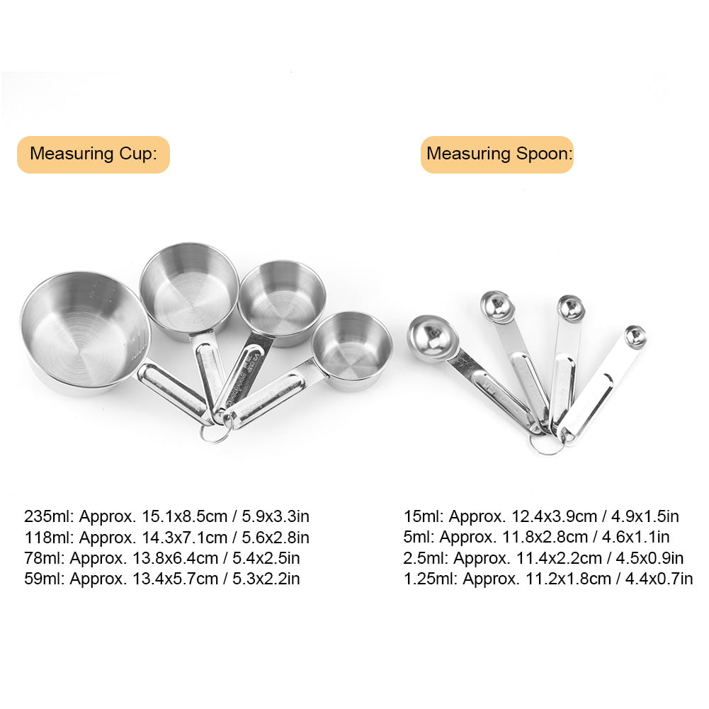 Yesbay 8pcs/set Stainless Steel Handle Measuring Spoons Baking Cooking Scale Scoop,Red