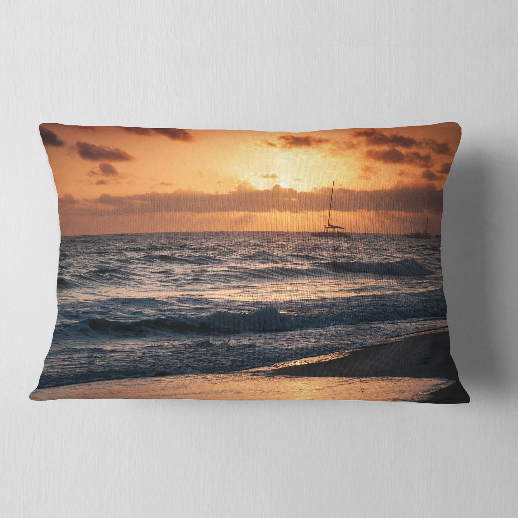 Designart 12" x 20" Red Polyester Throw Pillow