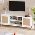 thumbnail image 2 of Homhougo Rattan TV Stand for 65-Inch TV, Modern White Entertainment Center with 2 Cabinets & Adjustable Shelf, Boho Media Console with Storage for Living Room or Bedroom, 2 of 8