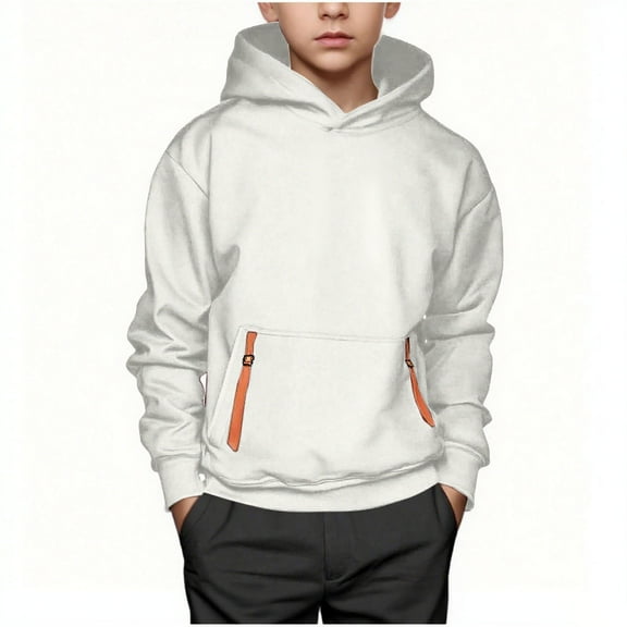 uublik Sweatshirt Boys Graphic Cute Preppy Hooded Sweatshirt Pullover Top Size 4T-15 White