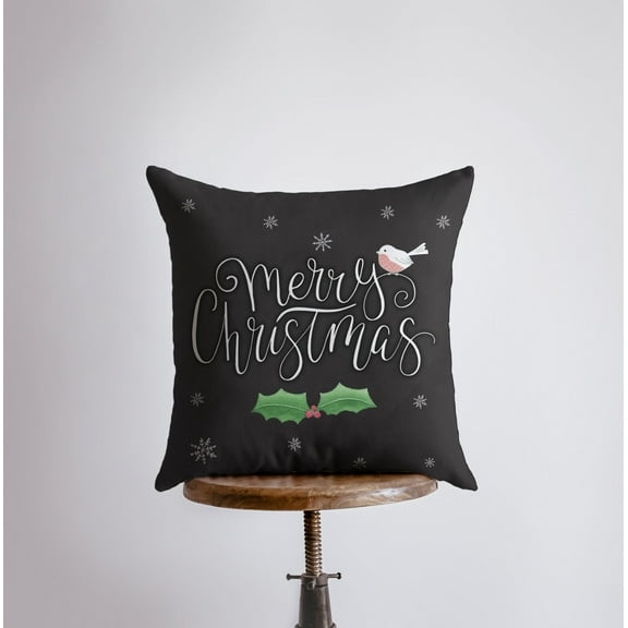 Merry Christmas | Little Bird | Christmas Pillow Cover | Christmas Decor | Throw Pillow | Home Décor | Black Throw Pillows | Pillow Decor