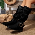 thumbnail image 2 of Sentmoon Bottes Cheville pour Femmes Bottes Femme Bottes pour Femmes à la Mode Décontractées d'Hiver Couleur Unie à Boucle Talon Bout Rond Talon Bas Bottes Genou, 2 of 10