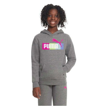 Puma Youth Girls' Fleece Hoodie (Gray, Large 14-16)