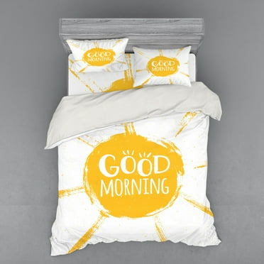 Ambesonne Saying Bedding Set 4 Pcs, Summer Vibes, Queen, Earth Yellow and White
