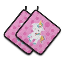 Pink Polkadot Unicorn Pair of Pot Holders