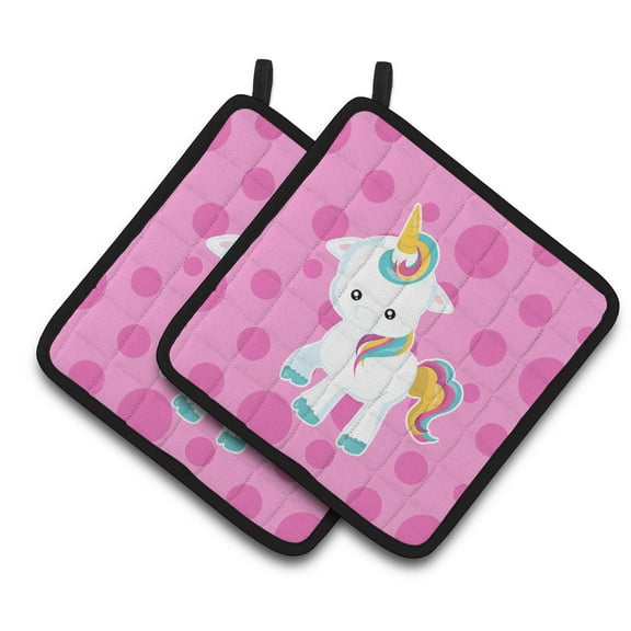 Pink Polkadot Unicorn Pair of Pot Holders