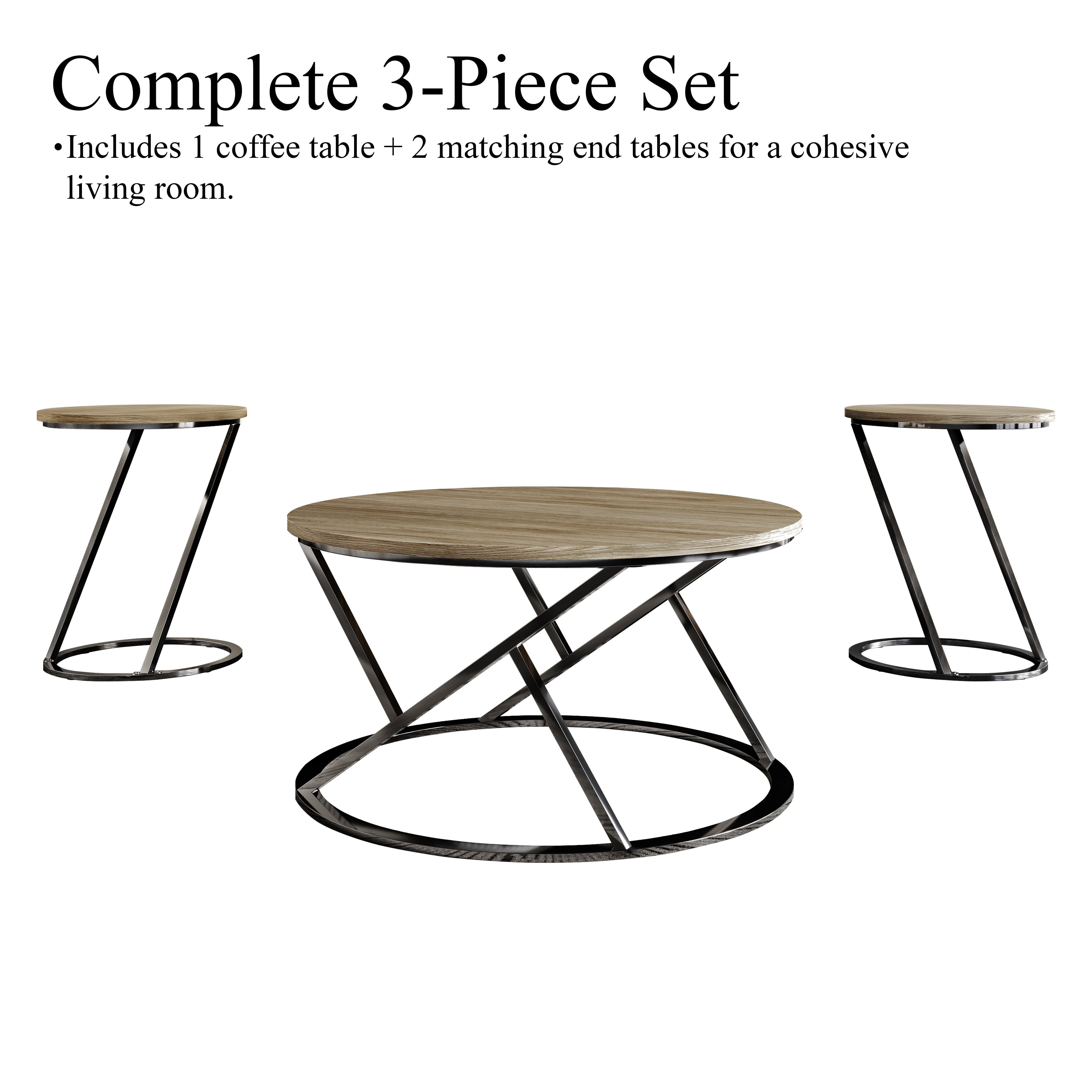Castle Place Simple 3 Piece Coffee Table Set, Light Grey