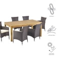 thumbnail image 2 of GDF Studio Kenerson Outdoor Wicker and Acacia Wood 7 Piece Dining Set with Cushion, Teak, Multibrown, and Beige, 2 of 10