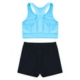 thumbnail image 4 of Zaldita Kids Girls Two Piece Dance Outfit Sparkly Crop Tank Sport Bra and Gymnastics Yoga Shorts Set Light Blue&Black 8, 4 of 7