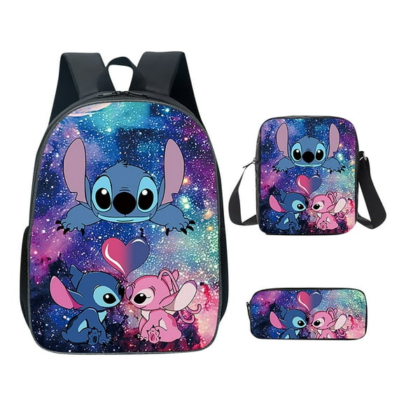 Stitch School Cartoon Backpack Set 3 PCS Stitch Backpack with Crossbody Bag Pencil Case School Bag Lightweight Waterproof Bag, Laptop Backpack for Boys and Girls School Season Gifts